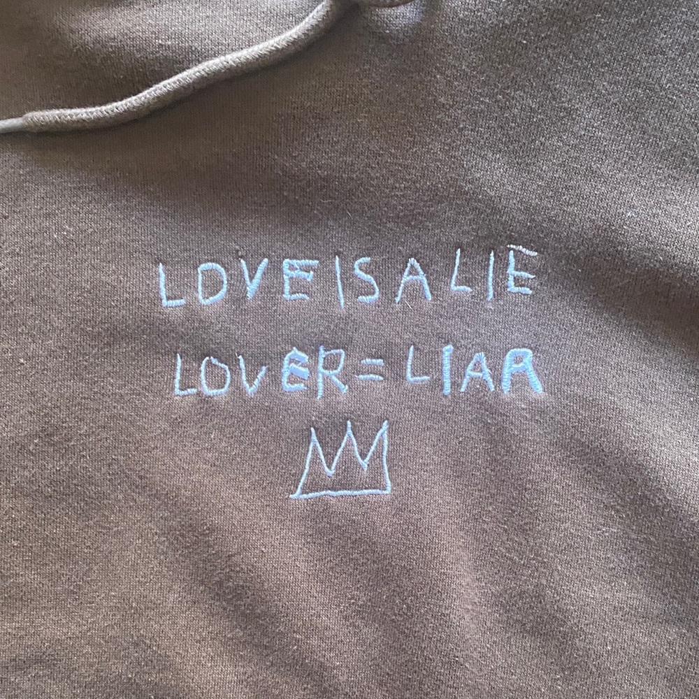 Jean Michel Basquiat Brown Hoodie by Ripple. Embroidered “LOVE IS A LIE” XL - Picture 6 of 11
